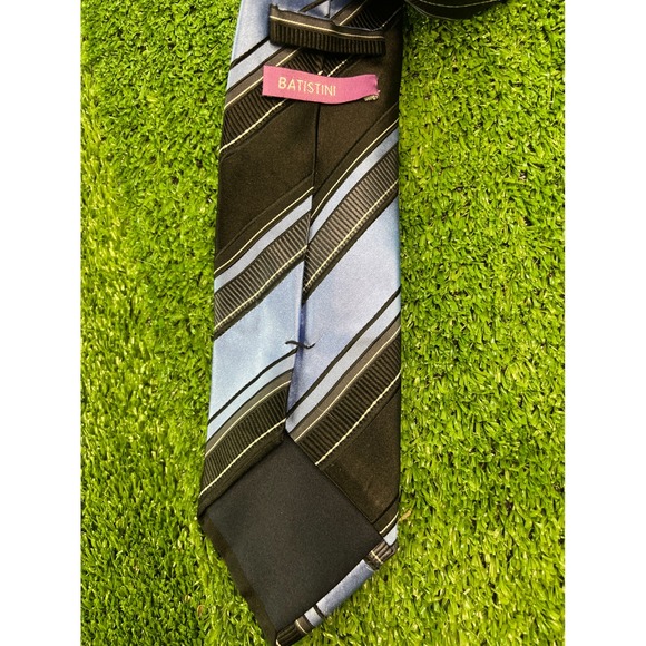 Baritone Striped Necktie Black Blue Modern Professional Business‎ Casual Silk - Picture 3 of 6